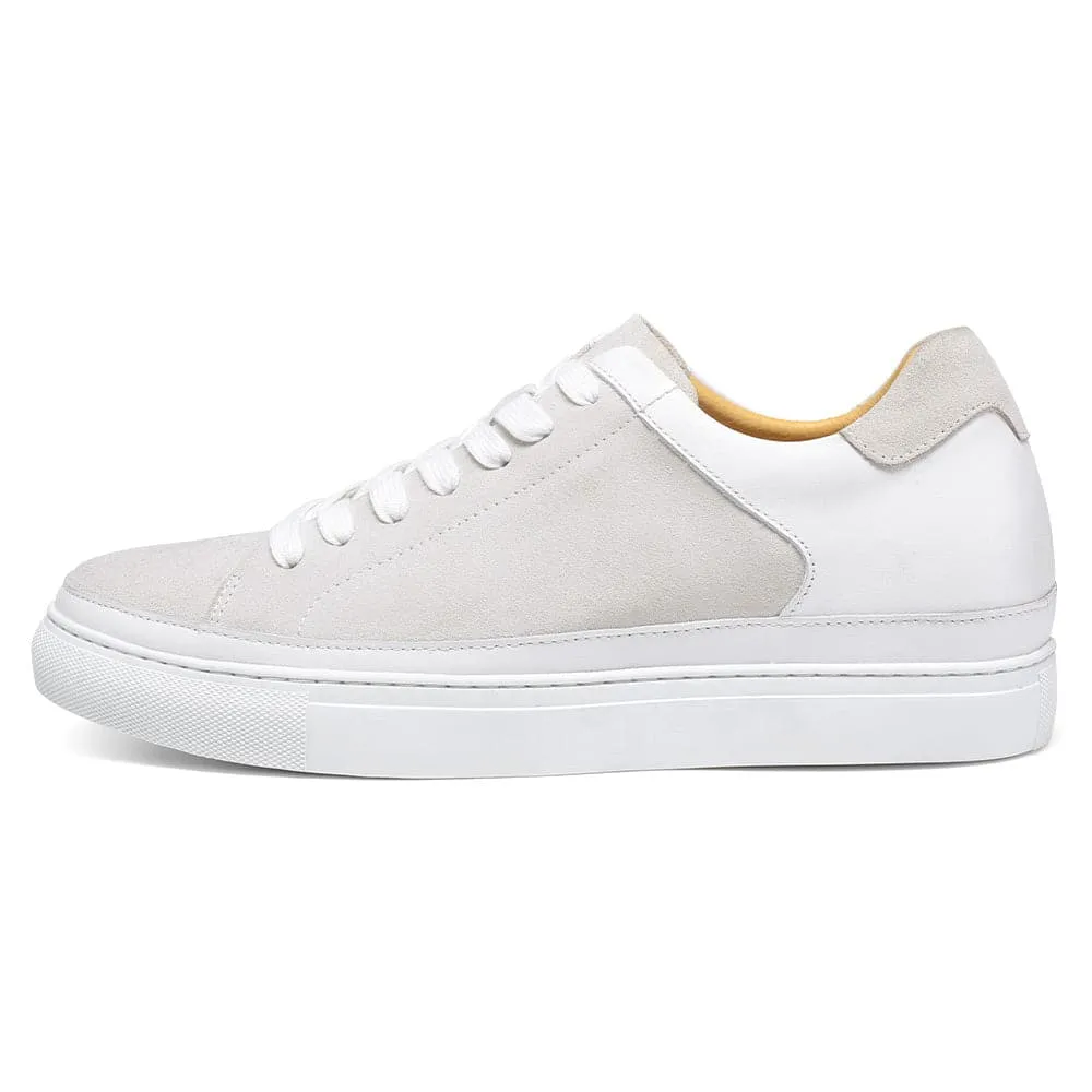 7CM / 2.76 Inches Taller - CMR CHAMARIPA Height Increasing Shoes For Men Casual Elevator Shoes White Nubuck Casual Sneakers