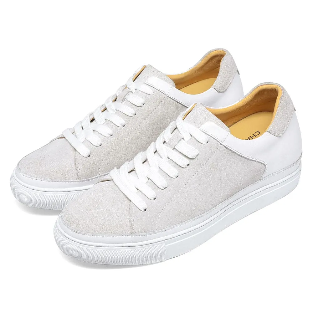 7CM / 2.76 Inches Taller - CMR CHAMARIPA Height Increasing Shoes For Men Casual Elevator Shoes White Nubuck Casual Sneakers