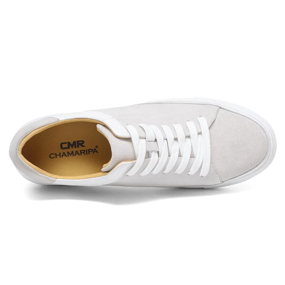 7CM / 2.76 Inches Taller - CMR CHAMARIPA Height Increasing Shoes For Men Casual Elevator Shoes White Nubuck Casual Sneakers