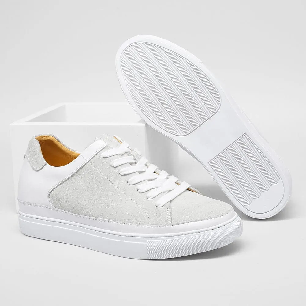 7CM / 2.76 Inches Taller - CMR CHAMARIPA Height Increasing Shoes For Men Casual Elevator Shoes White Nubuck Casual Sneakers