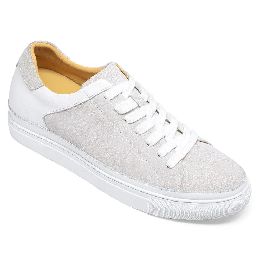 7CM / 2.76 Inches Taller - CMR CHAMARIPA Height Increasing Shoes For Men Casual Elevator Shoes White Nubuck Casual Sneakers