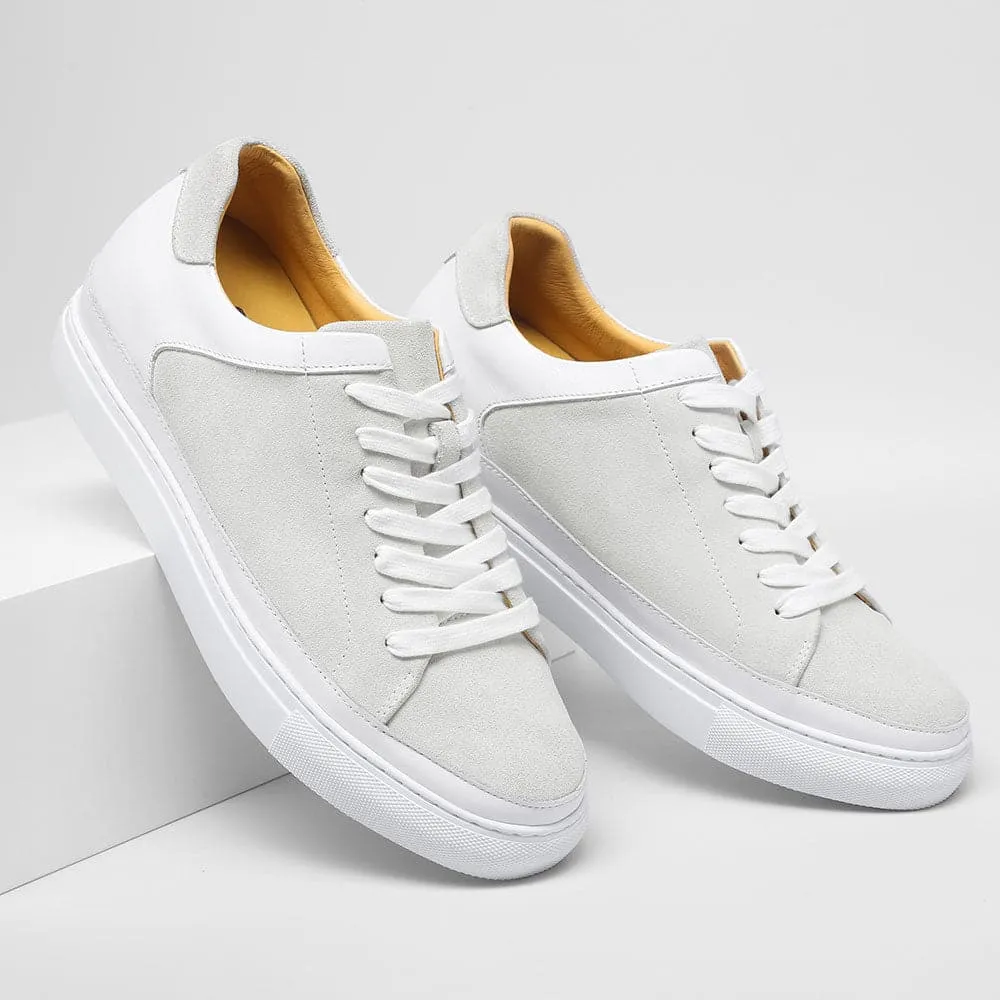 7CM / 2.76 Inches Taller - CMR CHAMARIPA Height Increasing Shoes For Men Casual Elevator Shoes White Nubuck Casual Sneakers