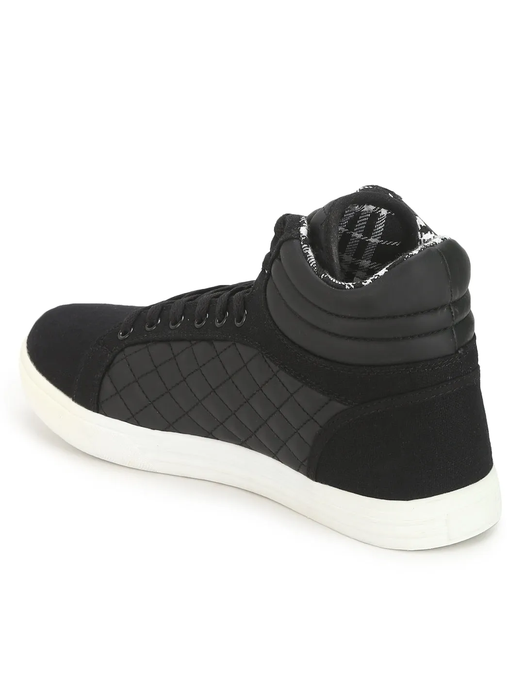 Black PU High Top Lace-Up Men Sneakers