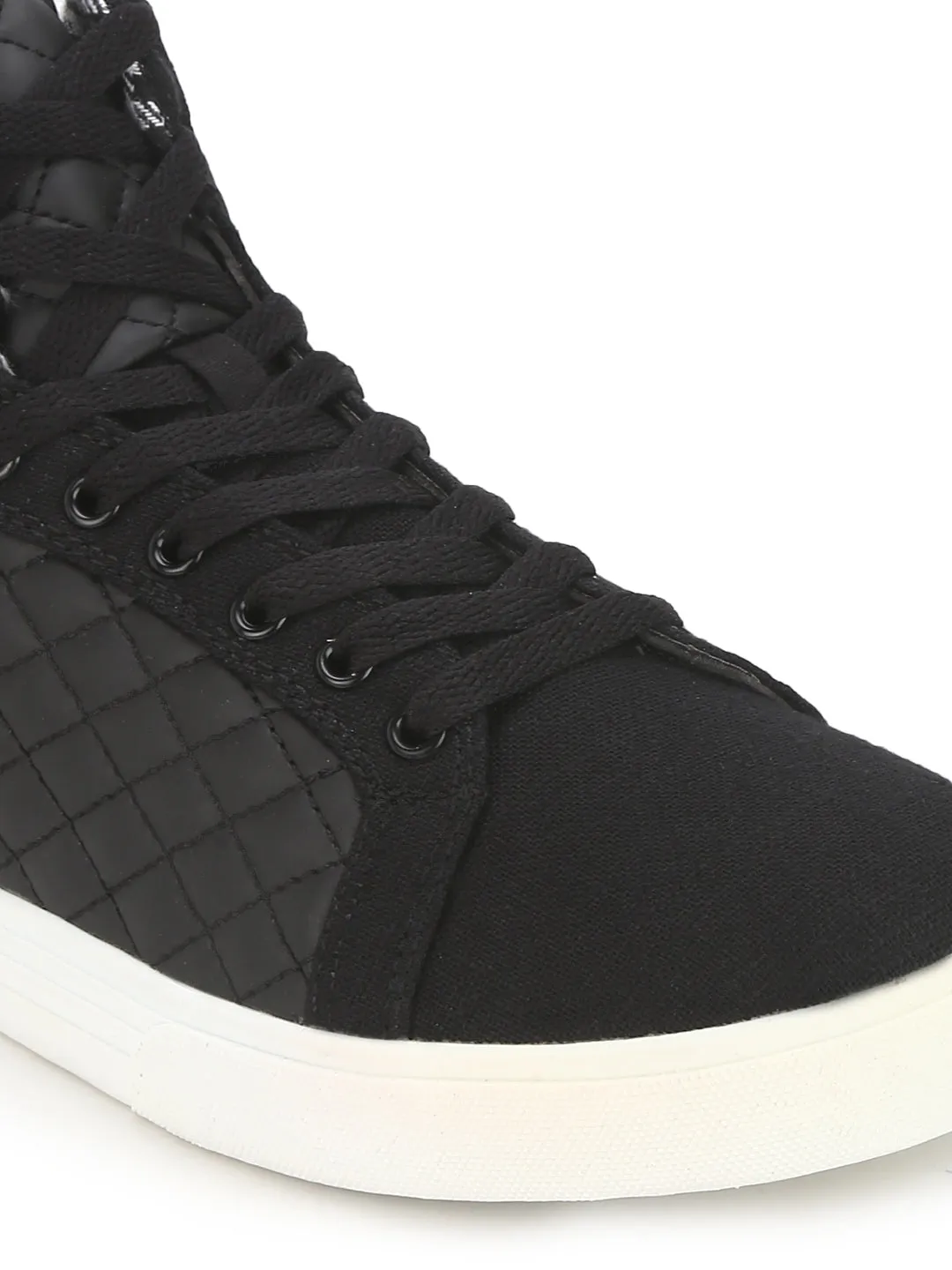 Black PU High Top Lace-Up Men Sneakers