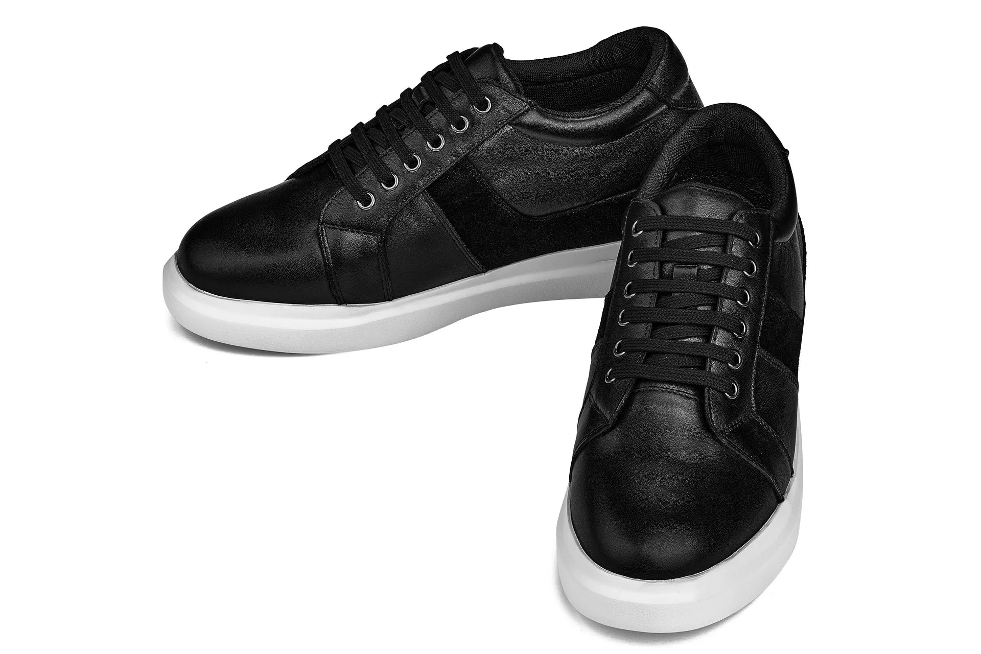 CALTO - K1530 - 3 Inches Taller (Black) - Lightweight Leather Sneakers