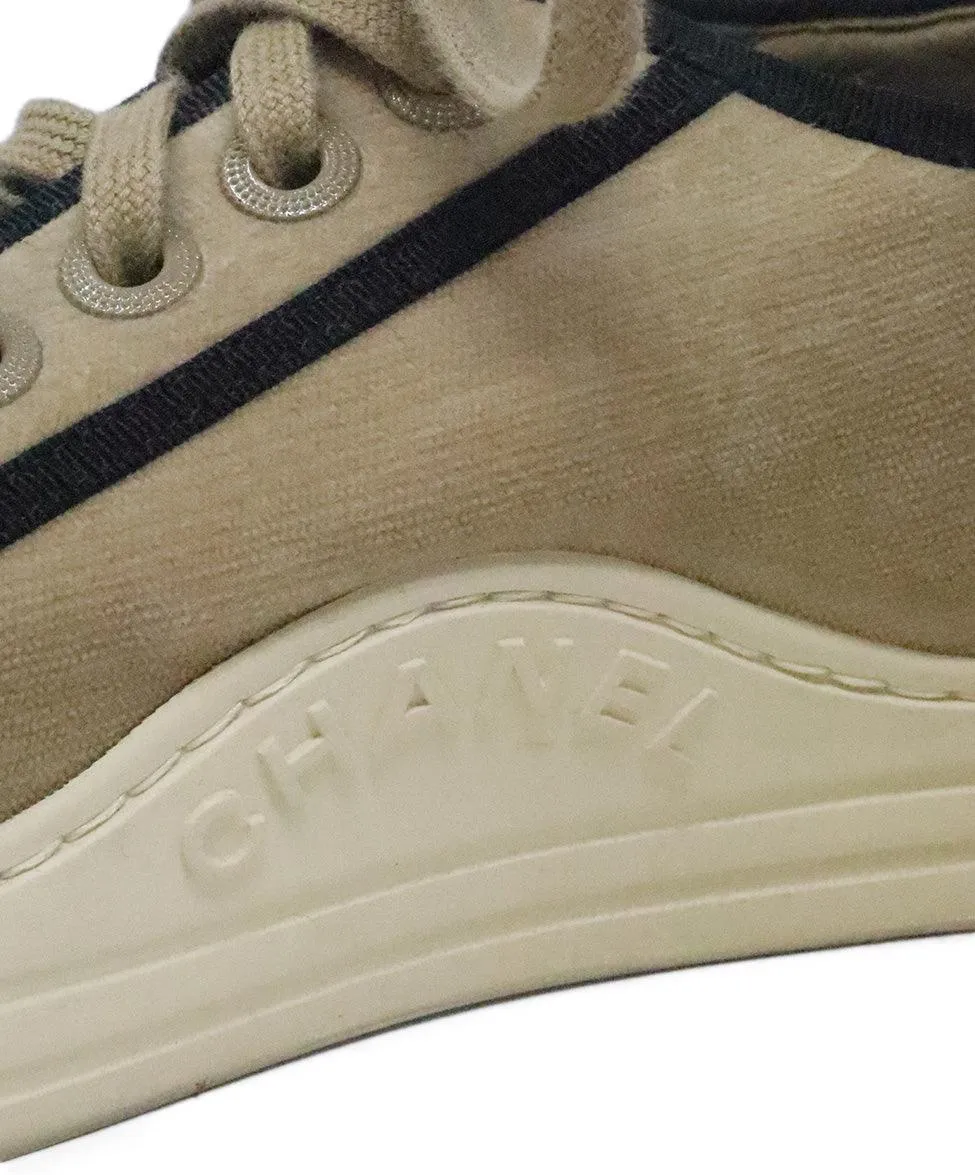 Chanel Tan & Black Velvet Sneakers sz 8