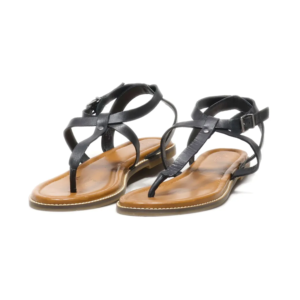 Crown Vintage Paysen Flat Sandals Leather Black Colour For Women