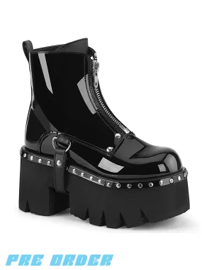 DEMONIA ASHES-100 BOOTS - BLACK PATENT  ✰ PRE ORDER ✰