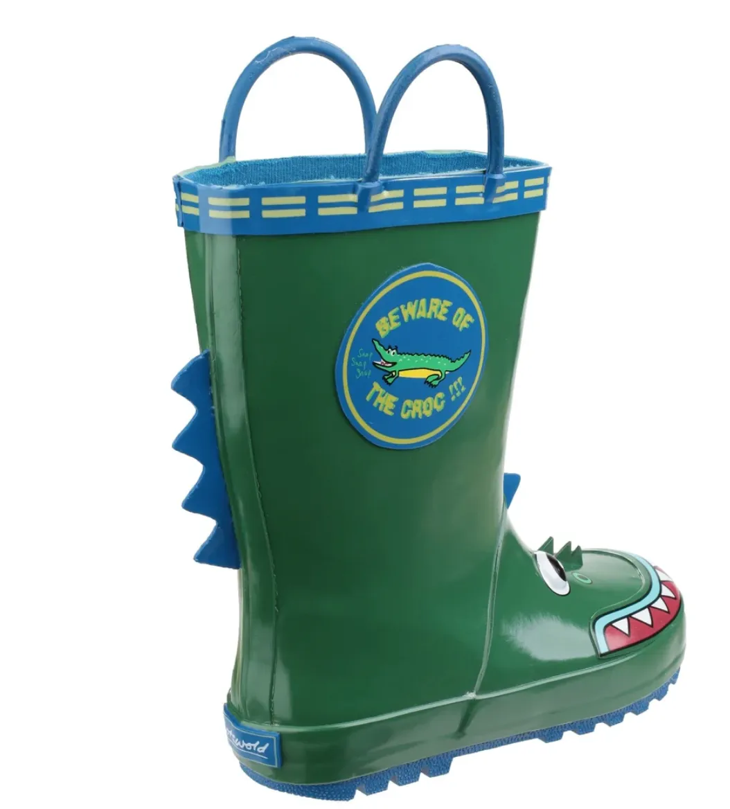 Kids Puddle Waterproof Pull On Boots Crocodile