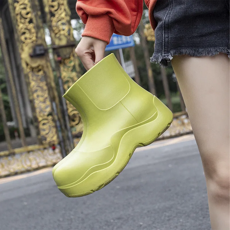 Ladies Walking Waterproof Ankle Rainboots Casual Thick Bottom