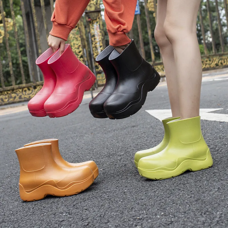 Ladies Walking Waterproof Ankle Rainboots Casual Thick Bottom