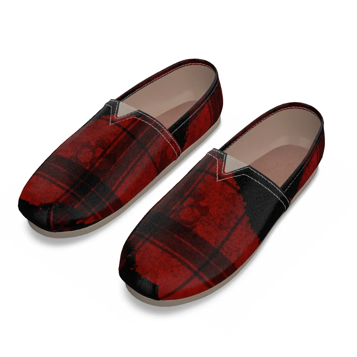 Plaid red/blk skull Print Men's Canvas Fisherman Shoes