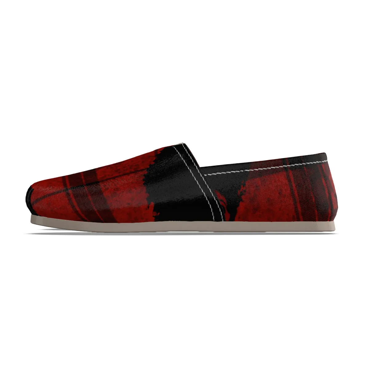 Plaid red/blk skull Print Men's Canvas Fisherman Shoes