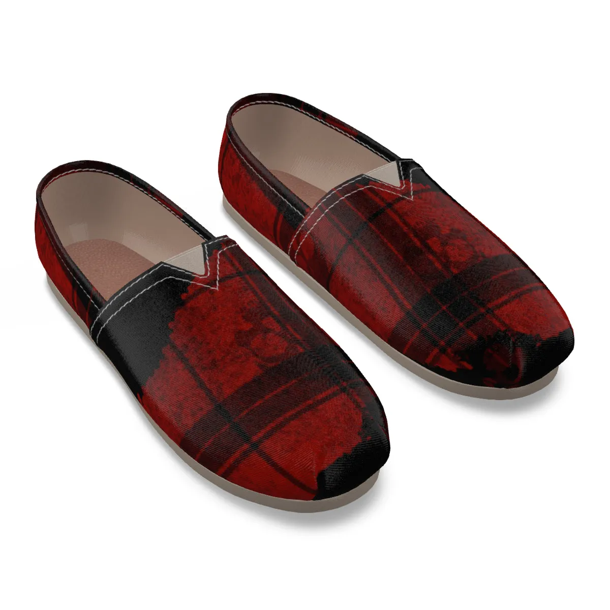 Plaid red/blk skull Print Men's Canvas Fisherman Shoes