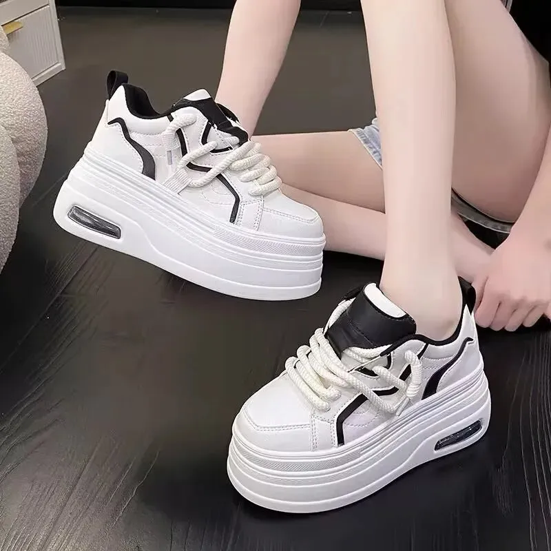 Sohiwoo Thick Sole Round Toe Dad Shoes Increase Height Comfort Softness Leisure Retro Trend Versatile Fashionable Board Shoes Sneaker