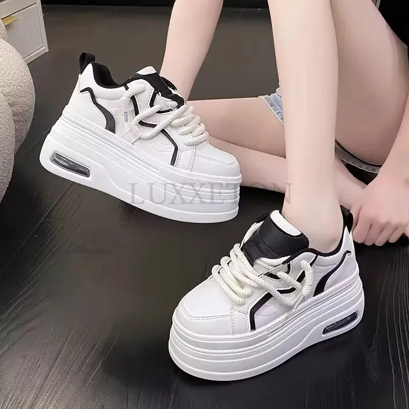 Sohiwoo Thick Sole Round Toe Dad Shoes Increase Height Comfort Softness Leisure Retro Trend Versatile Fashionable Board Shoes Sneaker