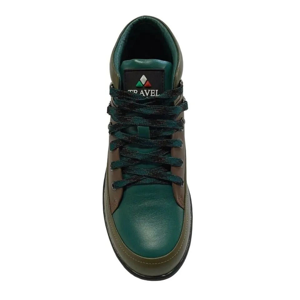 Travel Fox Men's Khaki Multi Green Leather Mid Top Sneakers 916103-181